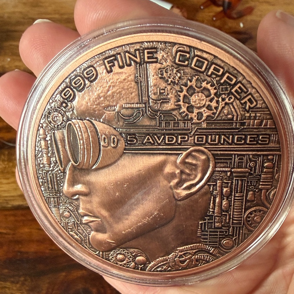 .999 Fine Copper Steampunk Round Art Coin - Copper Tone